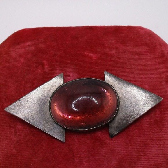 Vintage Tulla Booth Sterling Silver Modernist Purple Stone Triangle Brooch - Picture 2 of 10